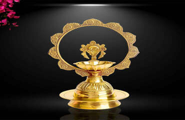 Embossed Shankh Morkiran Brass Diya